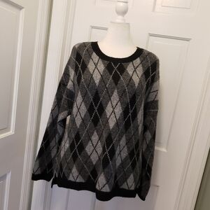 The Workshop Gray & Black Argyle Chunky Knit Sweater Size Large, Casual